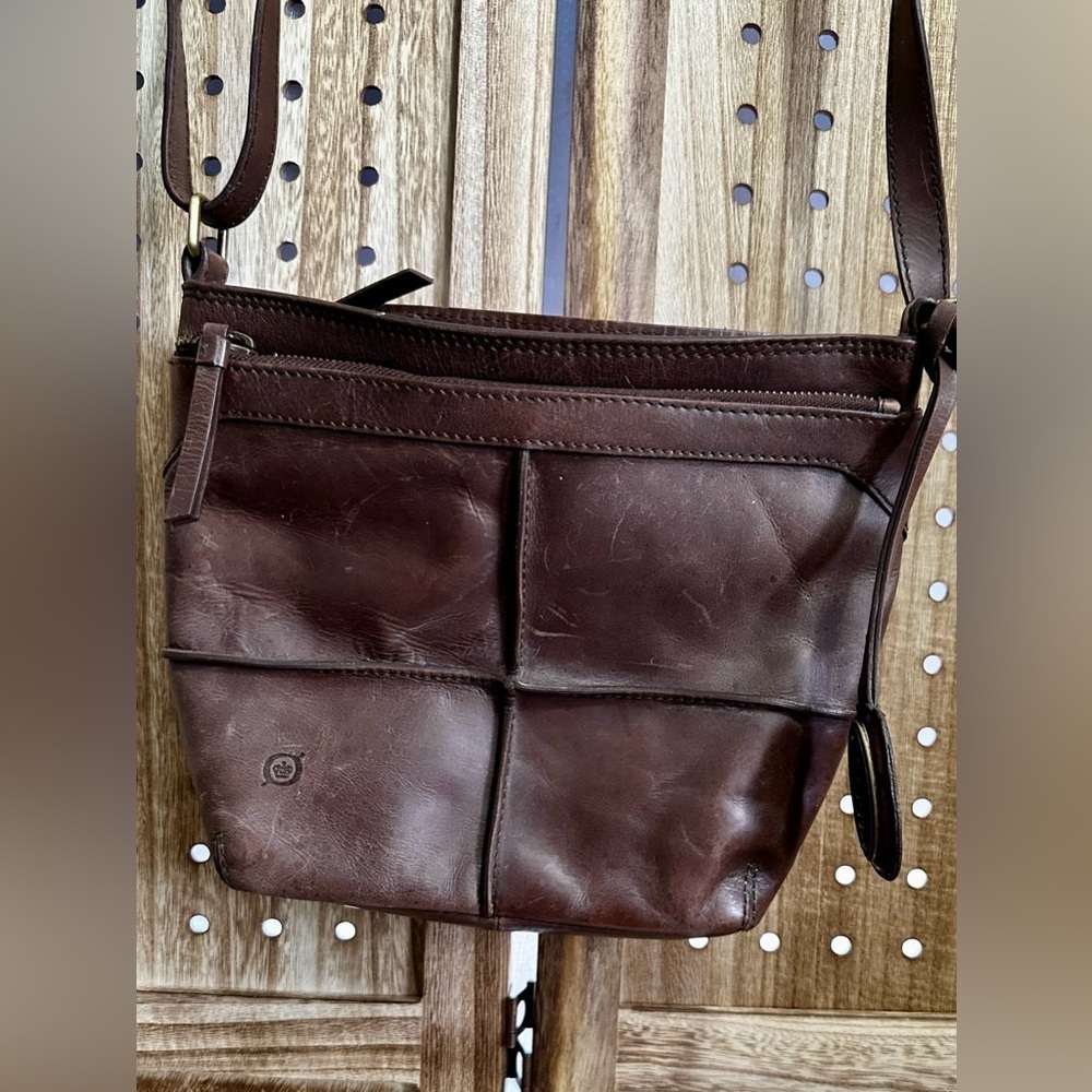 Born Chocolate Brown Leather Crossbody Messenger Bag with Antique Brass Hardware - Picture 2 of 10